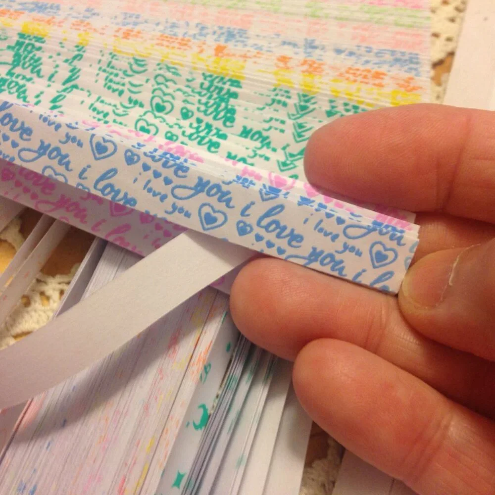 origami / quilling paper strips bundle, i love you